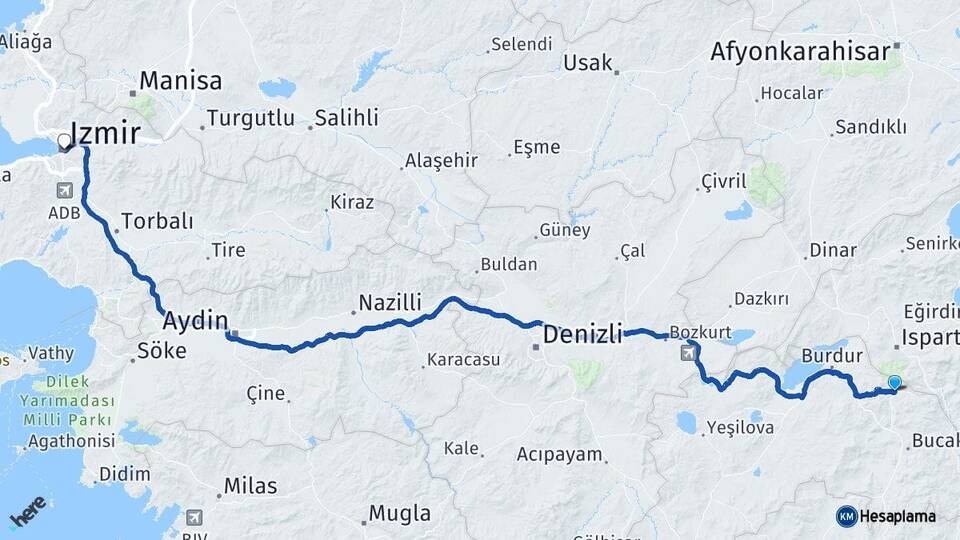 Burdur Ağlasun İzmir Arası Kaç Km - Yol Haritası