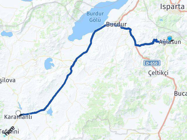 Burdur Ağlasun Karamanlı Arası Kaç Km - Yol Haritası