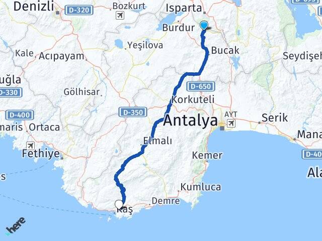 Burdur Ağlasun Kaş Antalya Arası Kaç Km - Yol Haritası