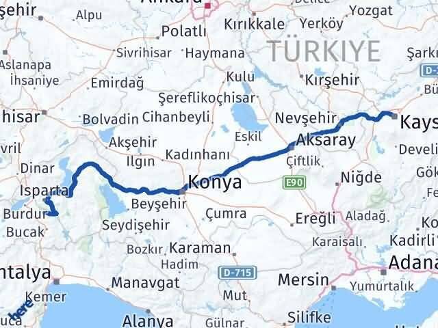 Burdur Ağlasun Kayseri Arası Kaç Km - Yol Haritası