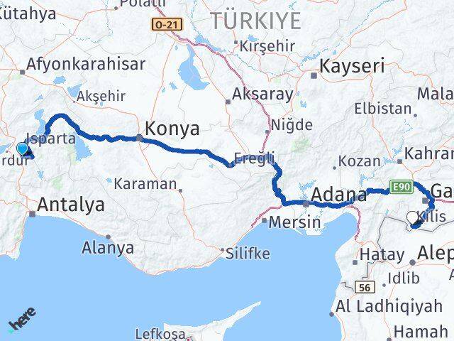Burdur Ağlasun Kilis Arası Kaç Km - Yol Haritası