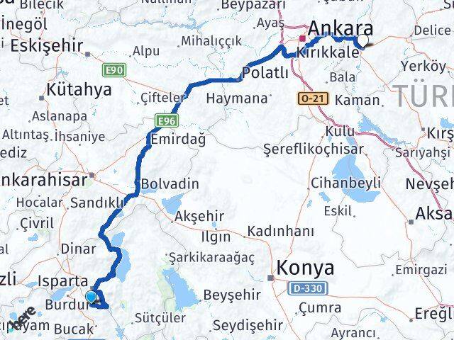 Burdur Ağlasun Kırıkkale Arası Kaç Km - Yol Haritası