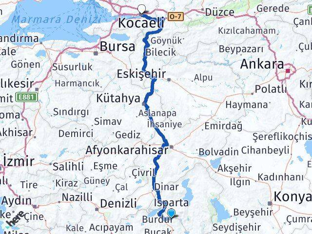 Burdur Ağlasun Kocaeli Arası Kaç Km - Yol Haritası