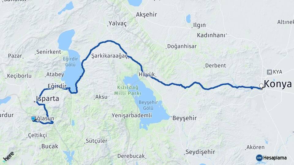 Burdur Ağlasun Konya Arası Kaç Km - Yol Haritası