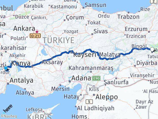 Burdur Ağlasun Muş Arası Kaç Km - Yol Haritası