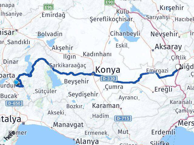 Burdur Ağlasun Niğde Arası Kaç Km - Yol Haritası