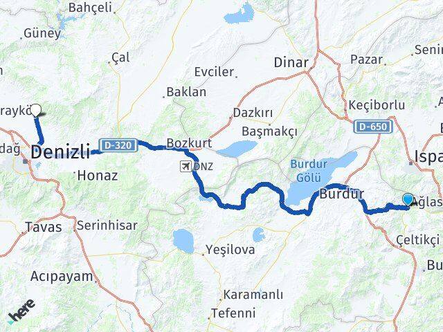 Burdur Ağlasun Pamukkale Denizli Arası Kaç Km - Yol Haritası