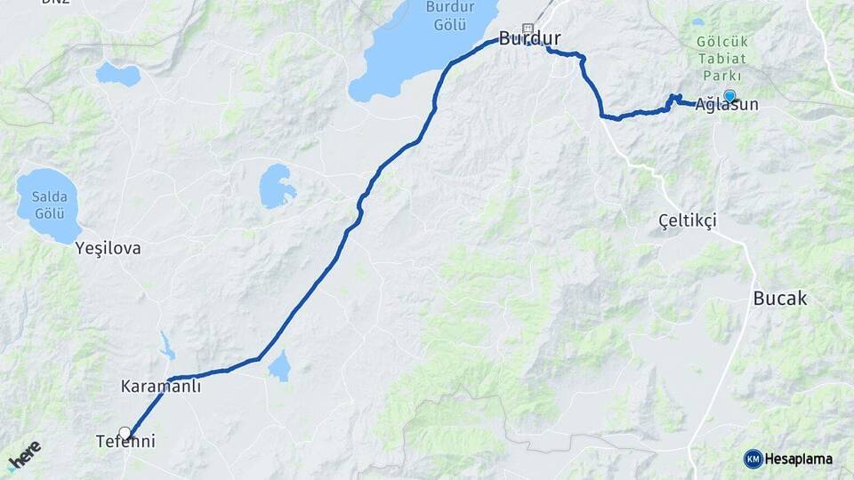 Burdur Ağlasun Tefenni Arası Kaç Km - Yol Haritası