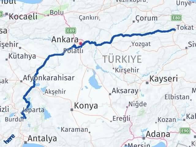 Burdur Ağlasun Tokat Arası Kaç Km - Yol Haritası