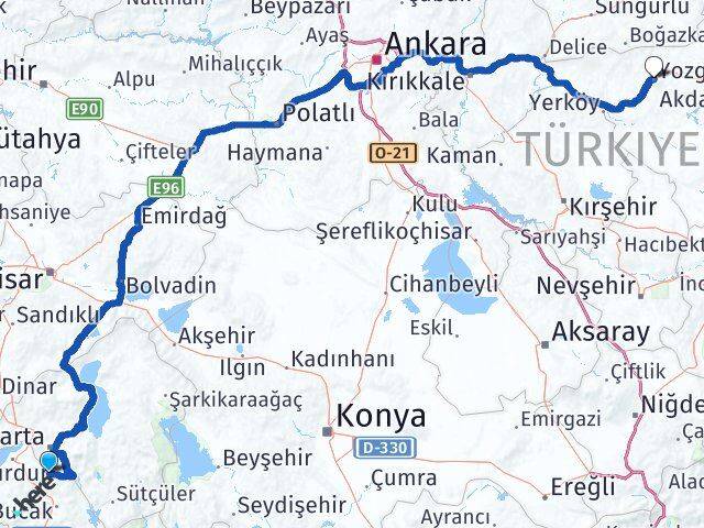 Burdur Ağlasun Yozgat Arası Kaç Km - Yol Haritası
