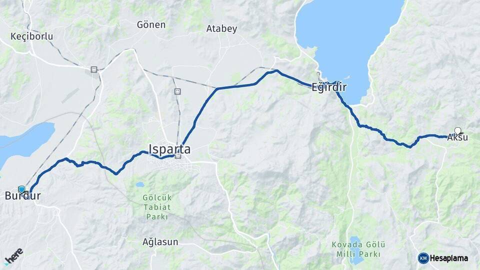 Burdur Aksu Isparta Arası Kaç Km - Yol Haritası