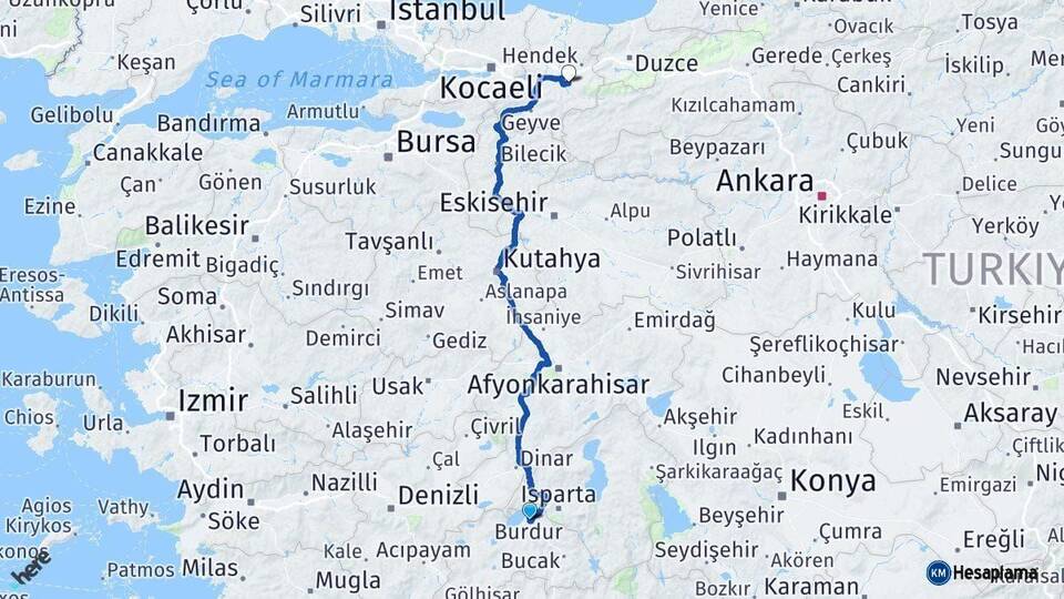 Burdur Akyazı Sakarya Arası Kaç Km - Yol Haritası