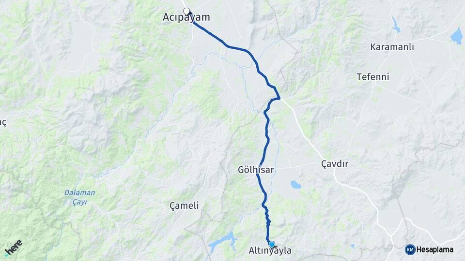 Burdur Altınyayla Acıpayam Denizli Arası Kaç Km - Yol Haritası