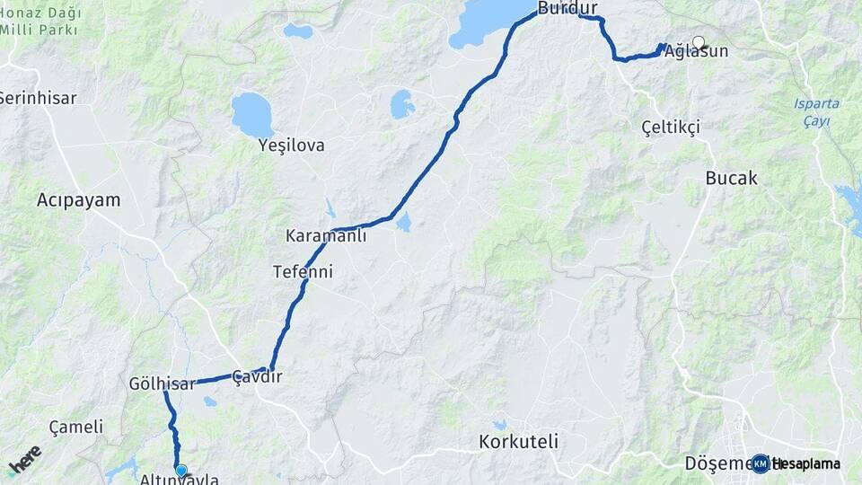 Burdur Altınyayla Ağlasun Arası Kaç Km - Yol Haritası