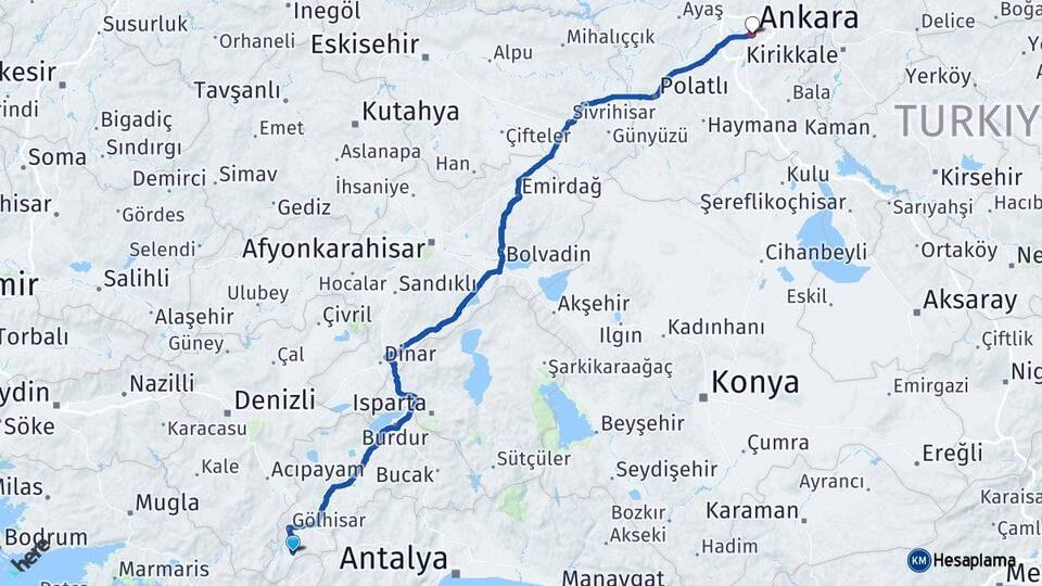 Burdur Altınyayla Ankara Arası Kaç Km - Yol Haritası