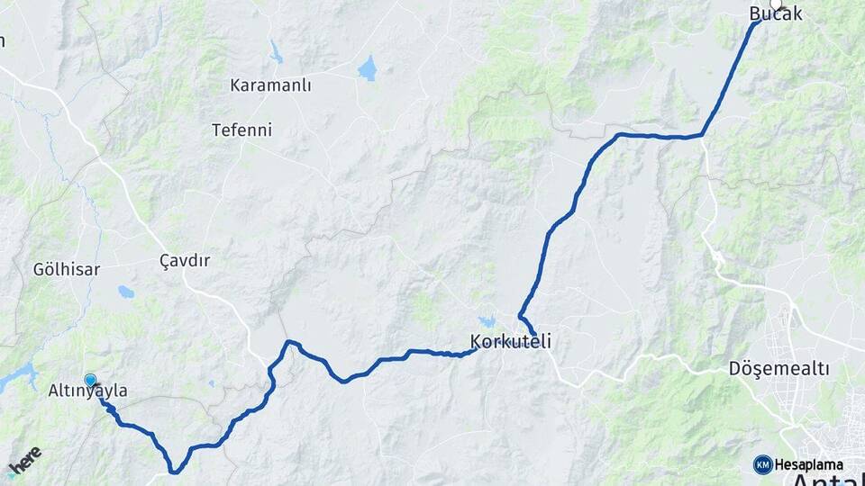 Burdur Altınyayla Bucak Arası Kaç Km - Yol Haritası