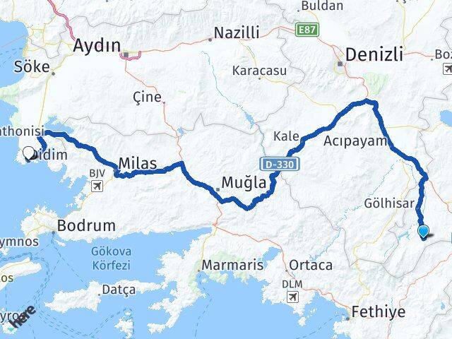 Burdur Altınyayla Didim Aydın Arası Kaç Km - Yol Haritası