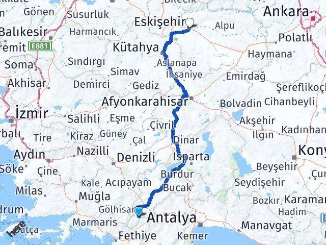 Burdur Altınyayla Eskişehir Arası Kaç Km - Yol Haritası