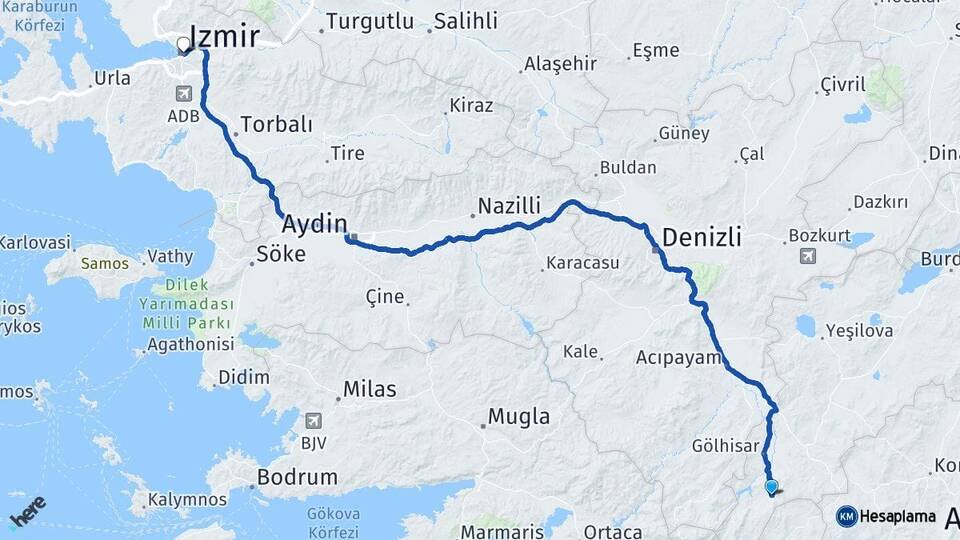 Burdur Altınyayla İzmir Arası Kaç Km - Yol Haritası