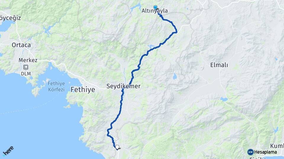 Burdur Altınyayla Kınık Kaş Antalya Arası Kaç Km - Yol Haritası