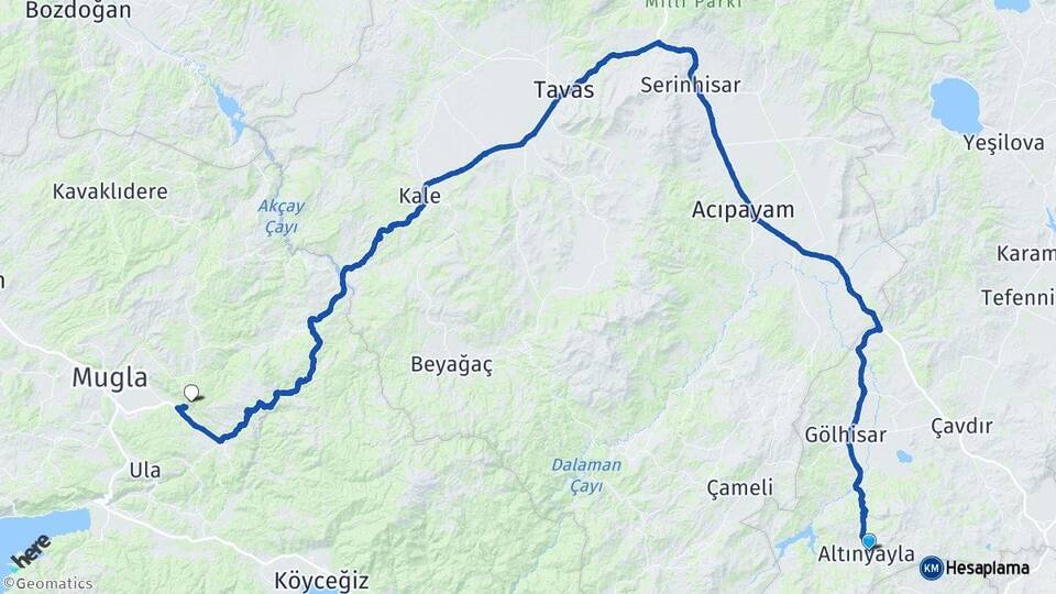 Burdur Altınyayla Muğla Arası Kaç Km - Yol Haritası