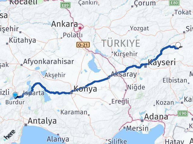 Burdur Altınyayla Sivas Arası Kaç Km - Yol Haritası