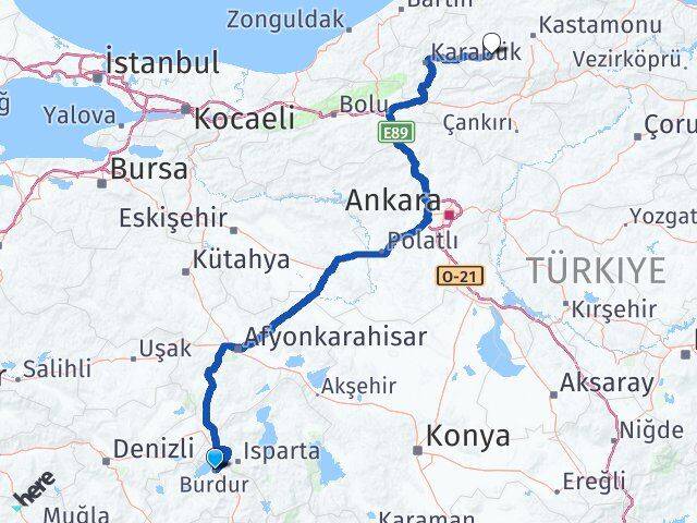 Burdur Araç Kastamonu Arası Kaç Km - Yol Haritası
