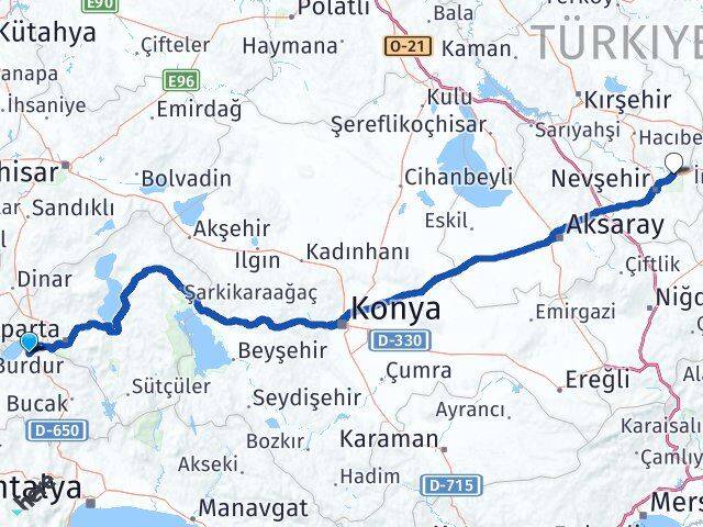 Burdur Avanos Nevşehir Arası Kaç Km - Yol Haritası