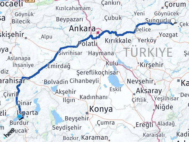 Burdur Aydıncık Yozgat Arası Kaç Km - Yol Haritası