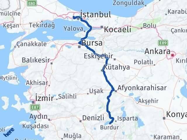 Burdur Başakşehir İstanbul Arası Kaç Km - Yol Haritası