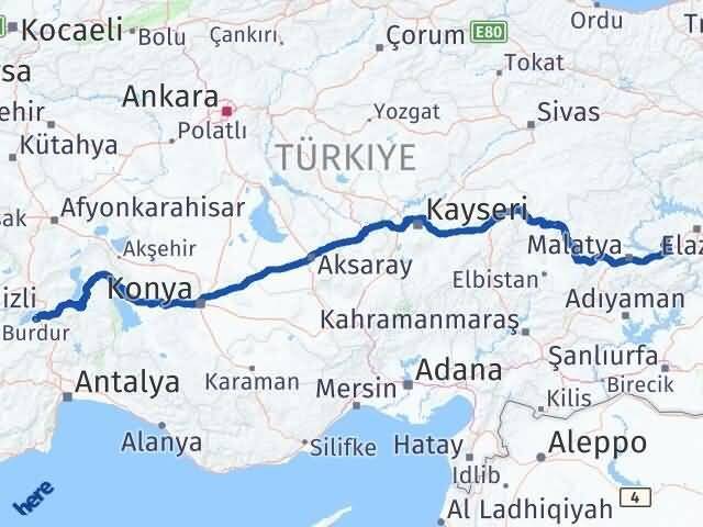 Burdur Baskil Elazığ Arası Kaç Km - Yol Haritası