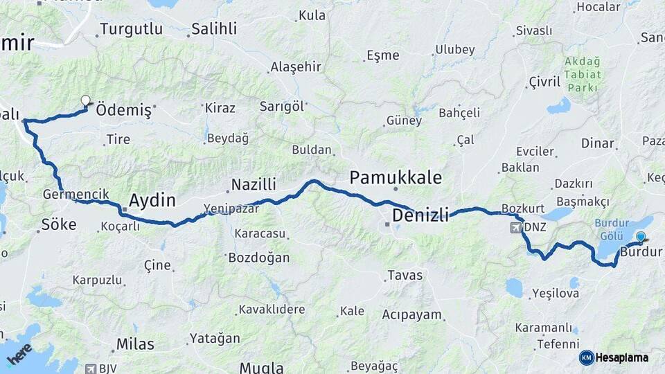 Burdur Bayındır İzmir Arası Kaç Km - Yol Haritası