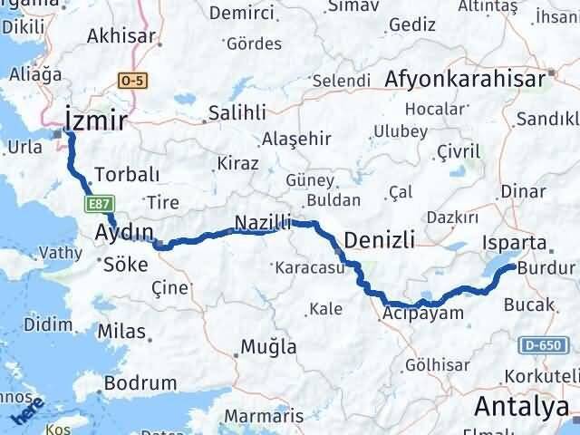 Burdur Bayraklı İzmir Arası Kaç Km - Yol Haritası