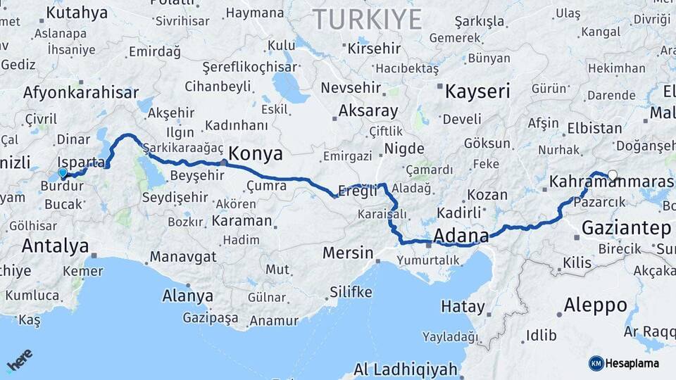 Burdur Besni Adıyaman Arası Kaç Km - Yol Haritası