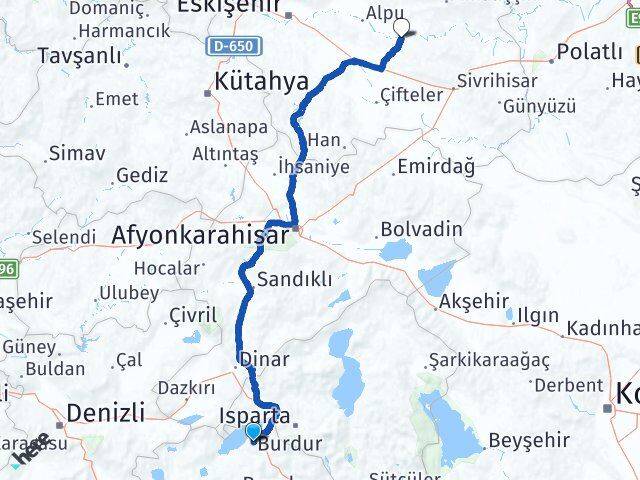 Burdur Beylikova Eskişehir Arası Kaç Km - Yol Haritası