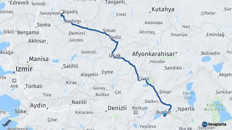 Burdur Bigadiç Balıkesir Arası Kaç Km - Yol Haritası