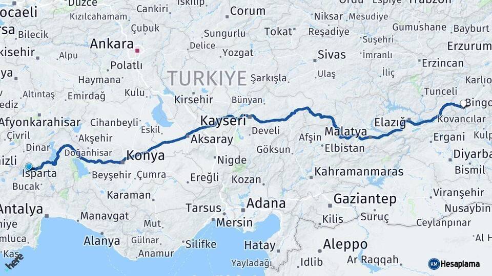 Burdur Bingöl Arası Kaç Km - Yol Haritası