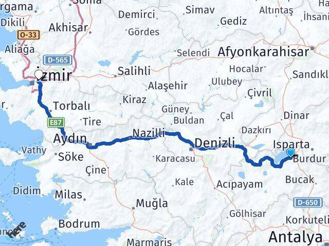 Burdur Bornova İzmir Arası Kaç Km - Yol Haritası