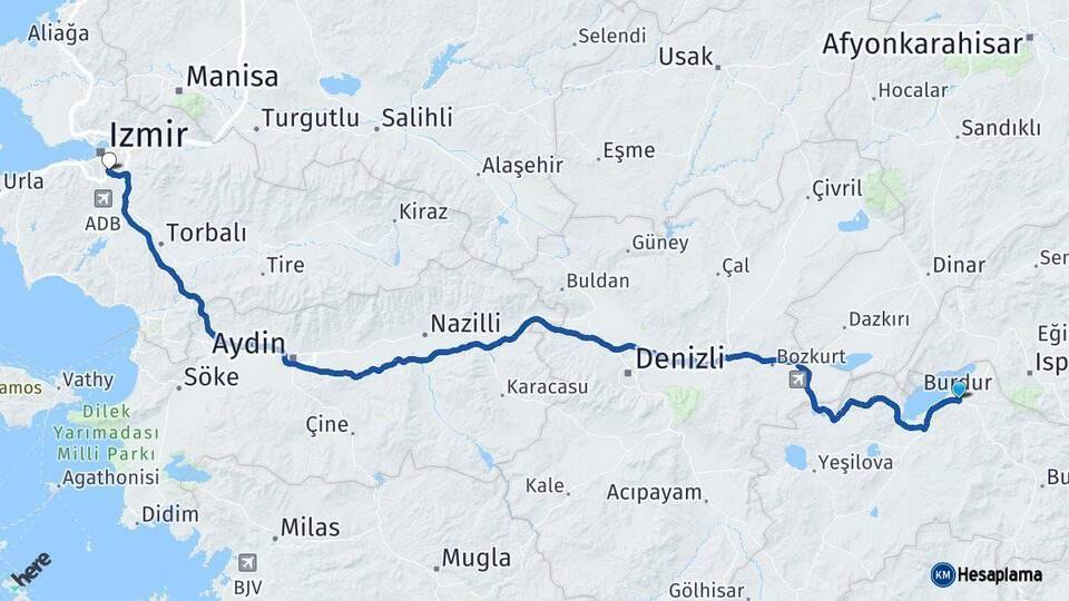 Burdur Buca İzmir Arası Kaç Km - Yol Haritası