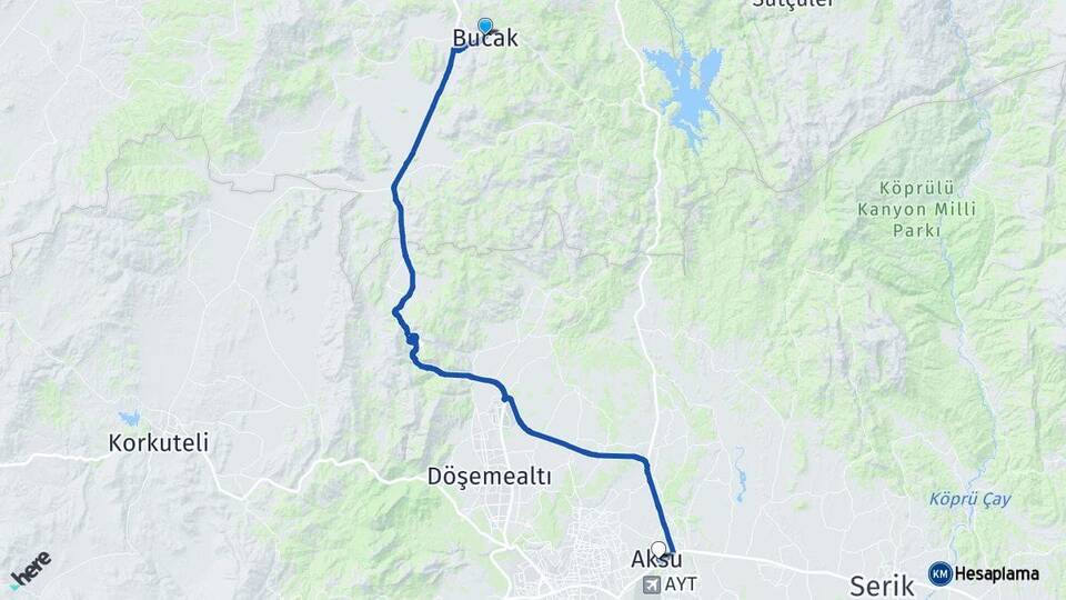 Burdur Bucak Aksu Antalya Arası Kaç Km - Yol Haritası