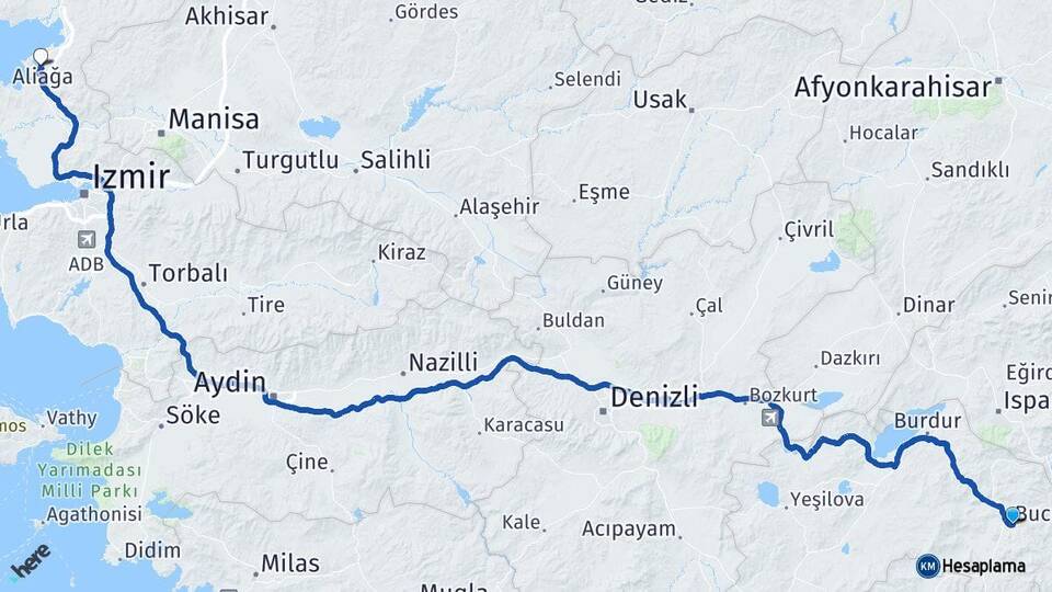 Burdur Bucak Aliağa İzmir Arası Kaç Km - Yol Haritası