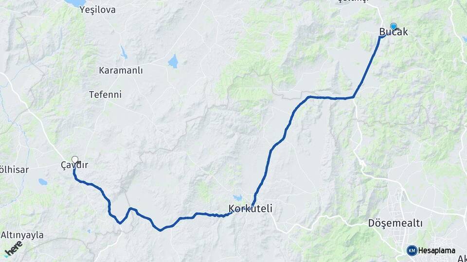 Burdur Bucak Çavdır Arası Kaç Km - Yol Haritası