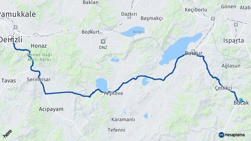 Burdur Bucak Denizli Arası Kaç Km - Yol Haritası