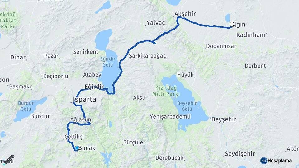 Burdur Bucak Ilgın Konya Arası Kaç Km - Yol Haritası
