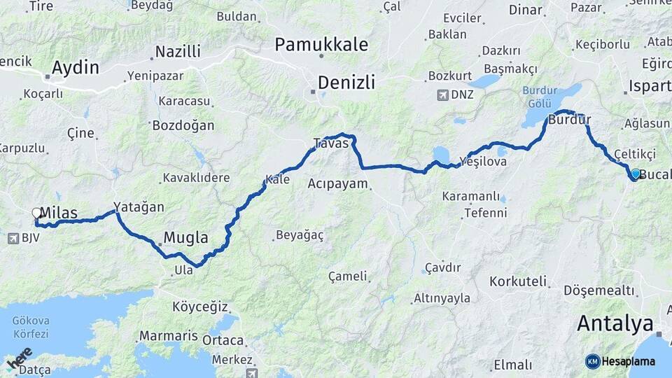Burdur Bucak Milas Muğla Arası Kaç Km - Yol Haritası