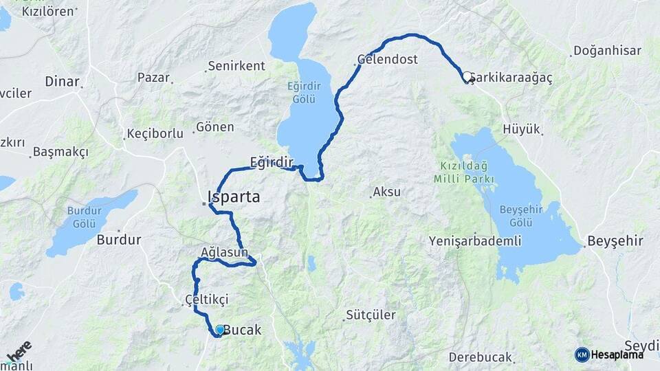 Burdur Bucak Şarkikaraağaç Isparta Arası Kaç Km - Yol Haritası