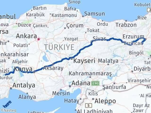 Burdur Çat Erzurum Arası Kaç Km - Yol Haritası
