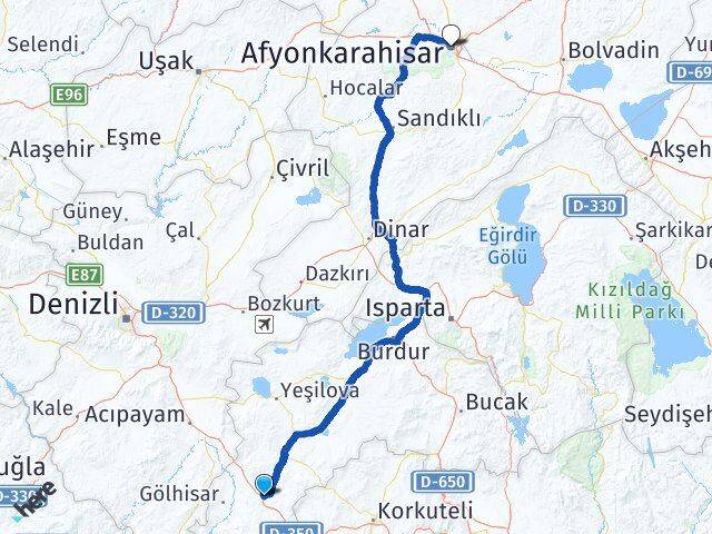 Burdur Çavdır Afyonkarahisar Arası Kaç Km - Yol Haritası