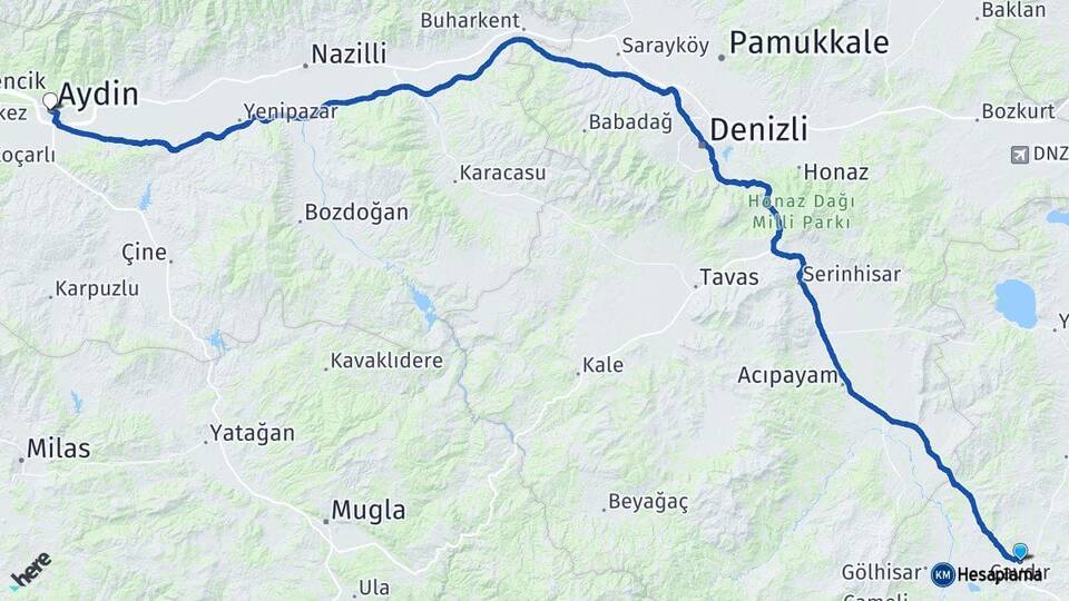 Burdur Çavdır Aydın Arası Kaç Km - Yol Haritası