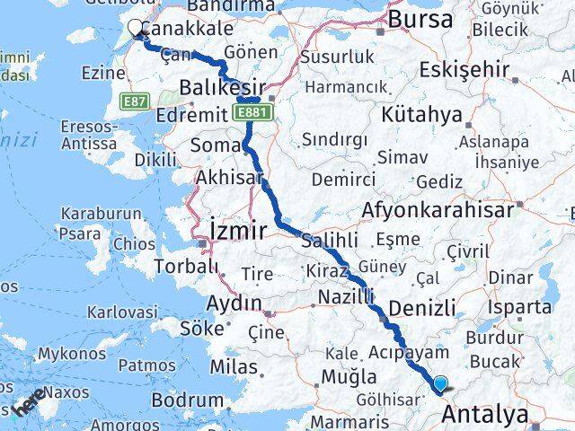 Burdur Çavdır Çanakkale Arası Kaç Km - Yol Haritası